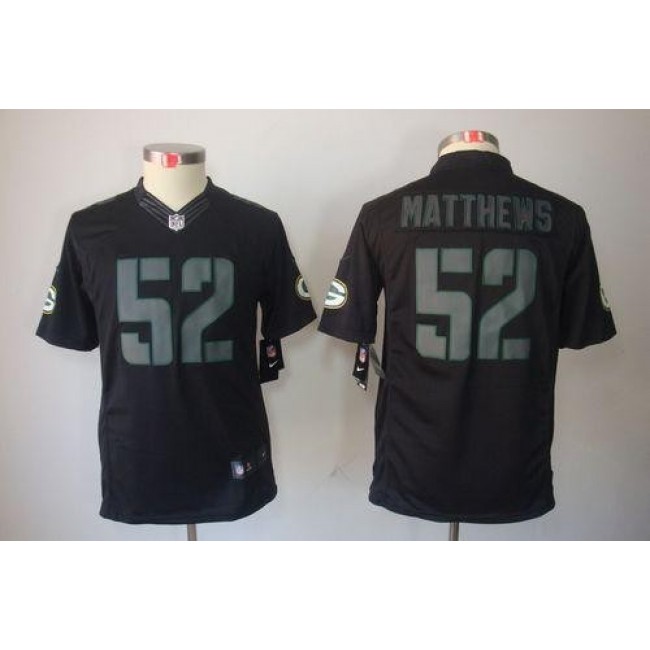 Green Bay Packers #52 Clay Matthews Black Impact Youth Stitched NFL Limited Jersey