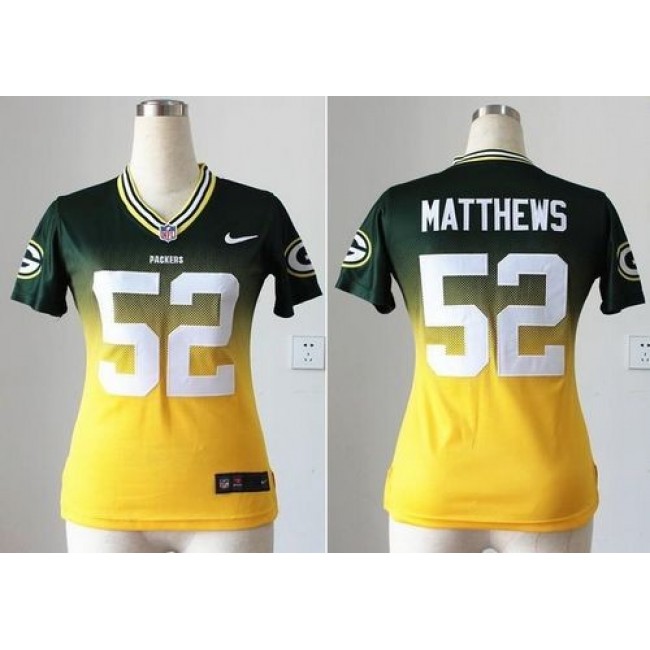 Women's Packers #52 Clay Matthews Green Gold Stitched NFL Elite Fadeaway Jersey