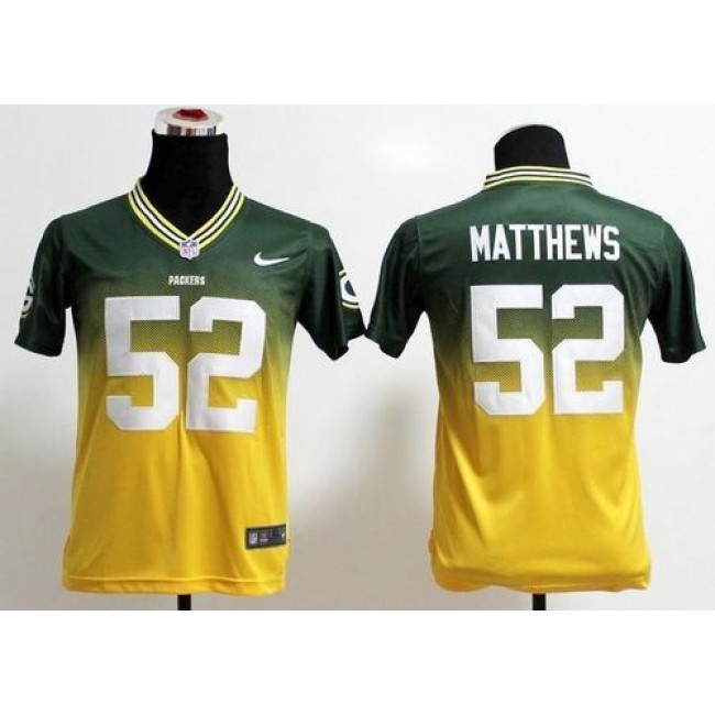 Green Bay Packers #52 Clay Matthews Green-Gold Youth Stitched NFL Elite Fadeaway Fashion Jersey