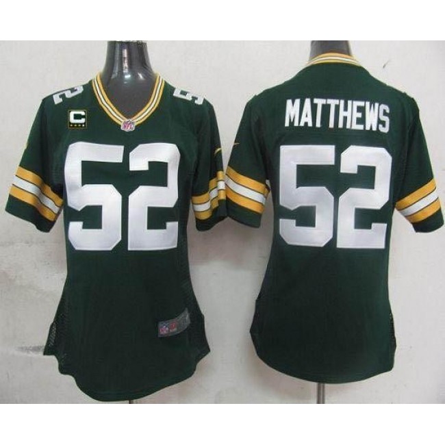 Women's Packers #52 Clay Matthews Green Team Color With C Patch Stitched NFL Elite Jersey