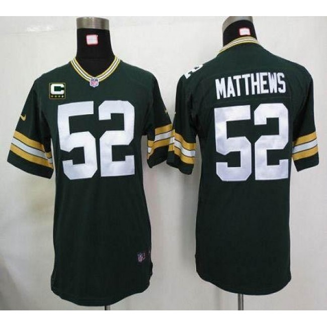 Green Bay Packers #52 Clay Matthews Green Team Color With C Patch Youth Stitched NFL Elite Jersey