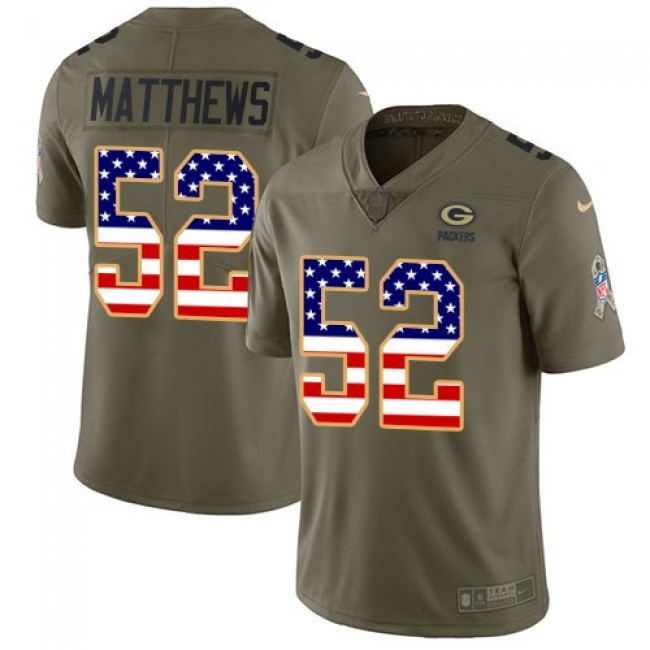 Green Bay Packers #52 Clay Matthews Olive-USA Flag Youth Stitched NFL Limited 2017 Salute to Service Jersey