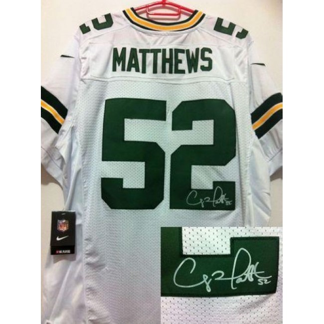 Nike Packers #52 Clay Matthews White Men's Stitched NFL Elite Autographed Jersey