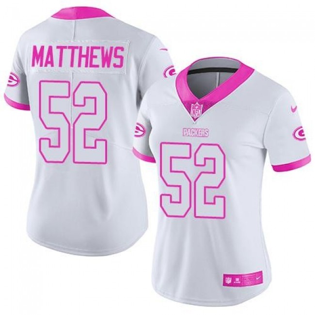 Women's Packers #52 Clay Matthews White Pink Stitched NFL Limited Rush Jersey