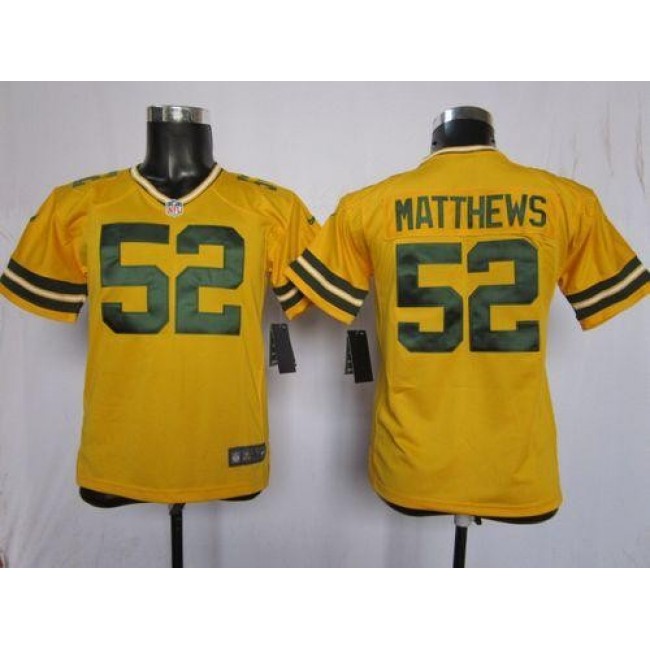 Green Bay Packers #52 Clay Matthews Yellow Alternate Youth Stitched NFL Elite Jersey
