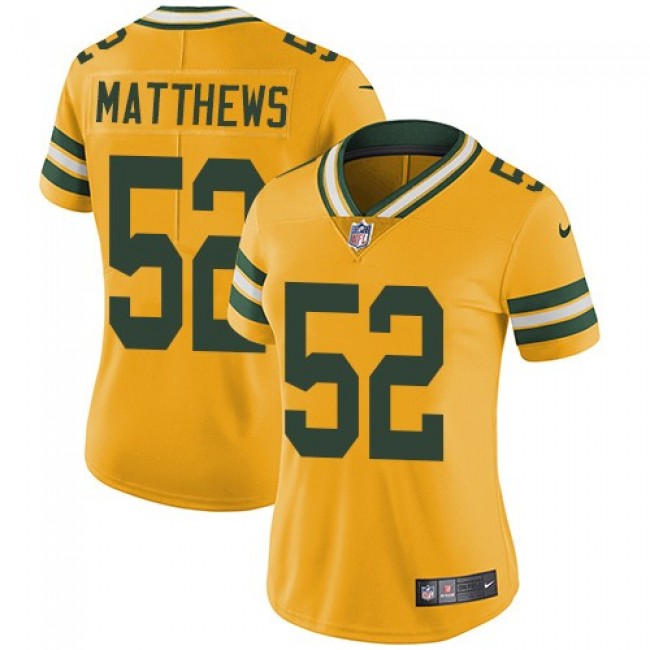 Women's Packers #52 Clay Matthews Yellow Stitched NFL Limited Rush Jersey