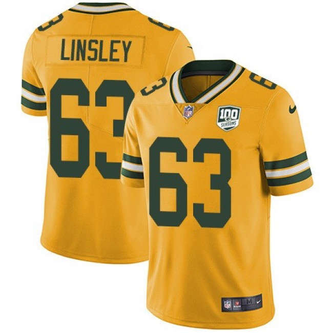 Nike Packers #63 Corey Linsley Yellow Men's 100th Season Stitched NFL Limited Rush Jersey