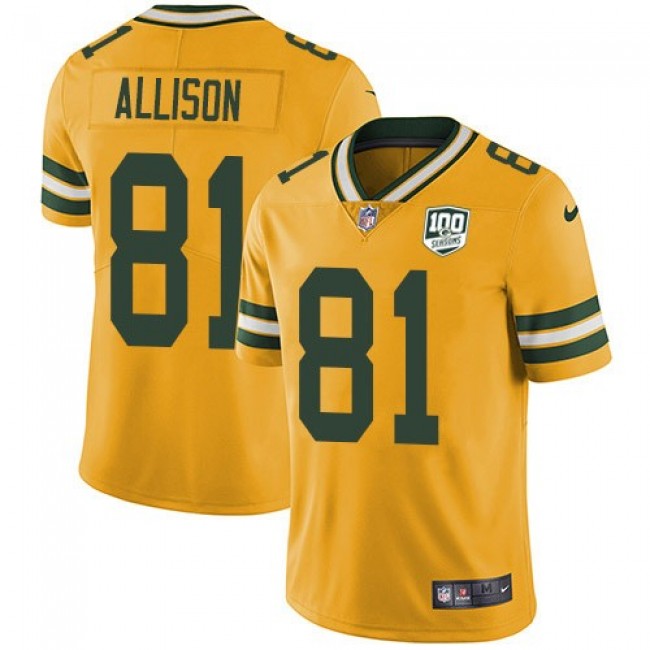 Nike Packers #81 Geronimo Allison Yellow Men's 100th Season Stitched NFL Limited Rush Jersey