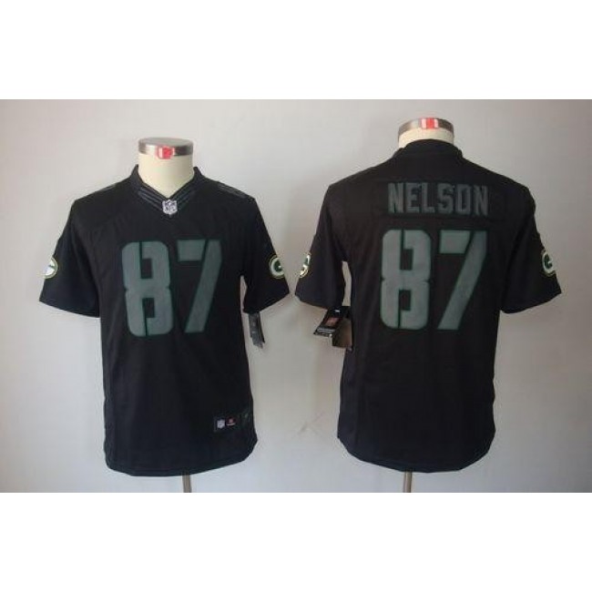 Green Bay Packers #87 Jordy Nelson Black Impact Youth Stitched NFL Limited Jersey