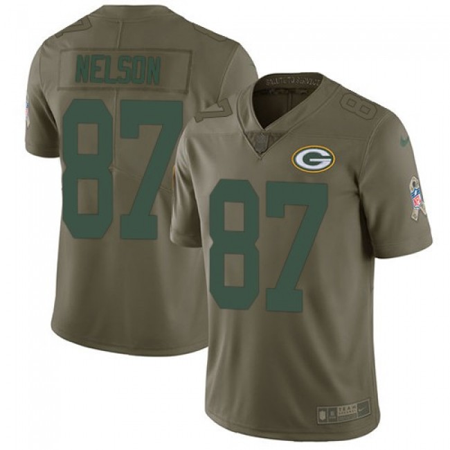 Green Bay Packers #87 Jordy Nelson Olive Youth Stitched NFL Limited 2017 Salute to Service Jersey
