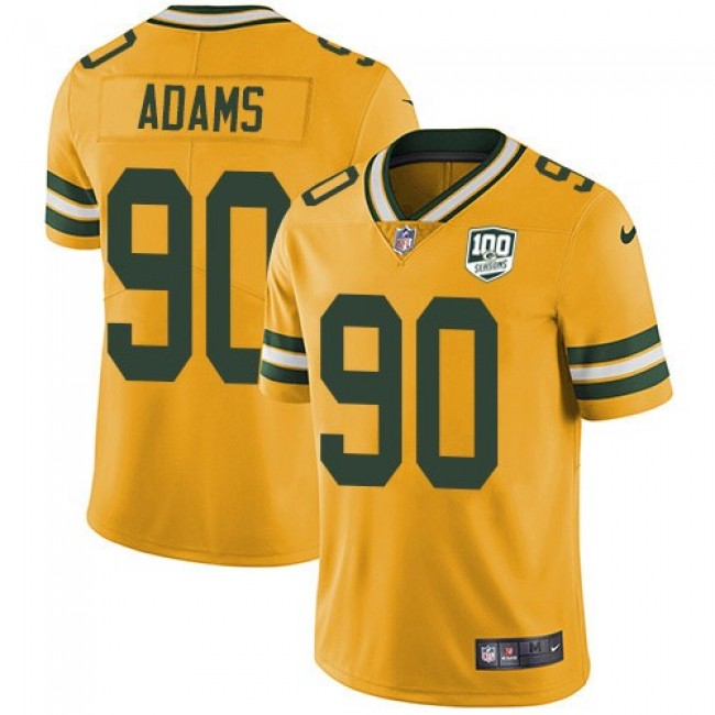 Nike Packers #90 Montravius Adams Yellow Men's 100th Season Stitched NFL Limited Rush Jersey