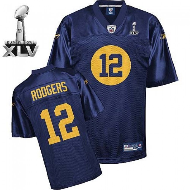 Packers #12 Aaron Rodgers Blue Bowl Super Bowl XLV Embroidered NFL Jersey