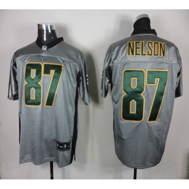 Packers #87 Jordy Nelson Grey Shadow Embroidered NFL Jersey
