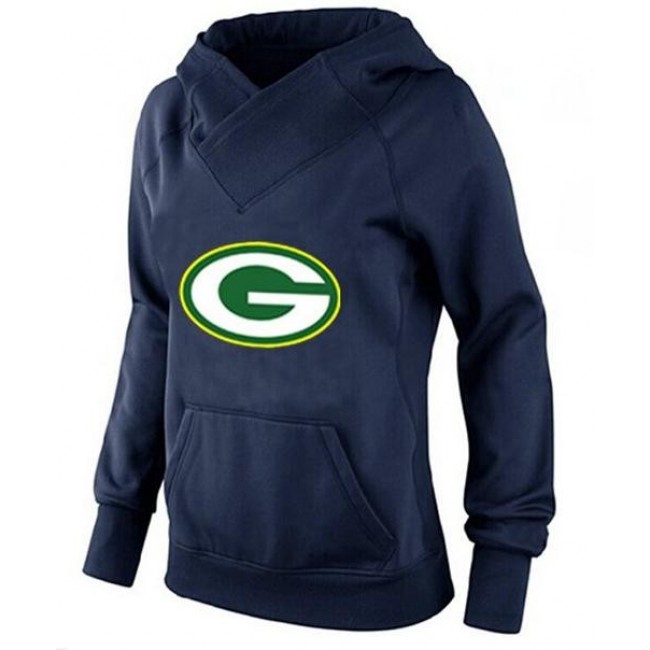 Women's Green Bay Packers Logo Pullover Hoodie Navy Blue Jersey