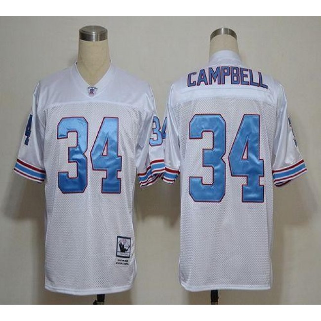 Mitchell And Ness Oilers #34 Earl Campbell White Throwback Stitched NFL Jersey