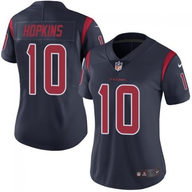 Women's Texans #10 DeAndre Hopkins Navy Blue Stitched NFL Limited Rush Jersey