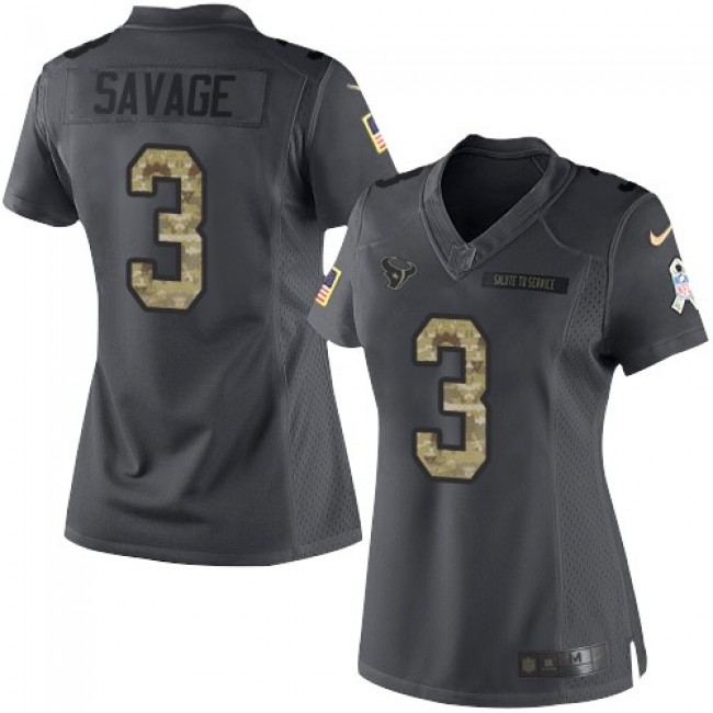 Women's Texans #3 Tom Savage Black Stitched NFL Limited 2016 Salute to Service Jersey
