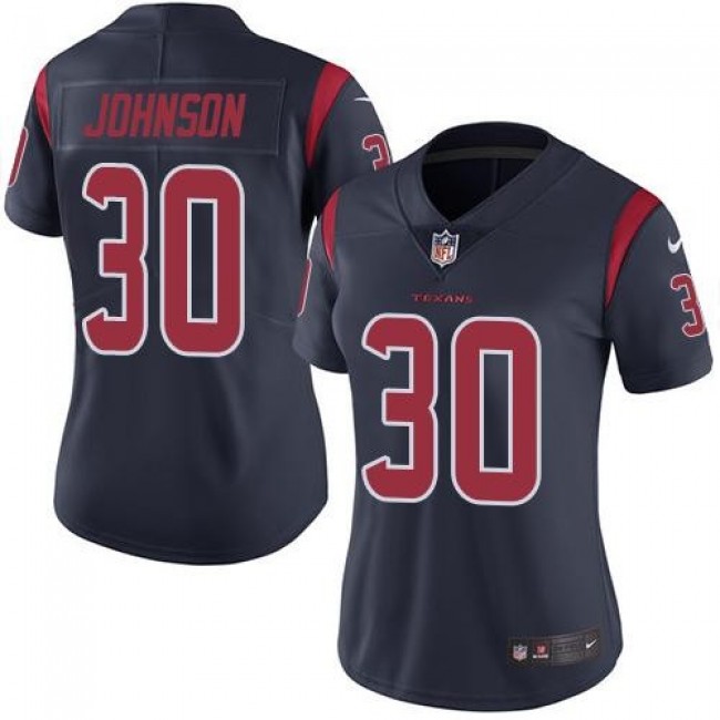 Women's Texans #30 Kevin Johnson Navy Blue Stitched NFL Limited Rush Jersey