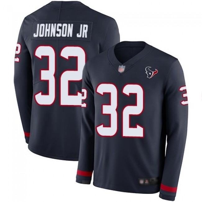Nike Texans #32 Lonnie Johnson Jr. Navy Blue Team Color Men's Stitched NFL Limited Therma Long Sleeve Jersey