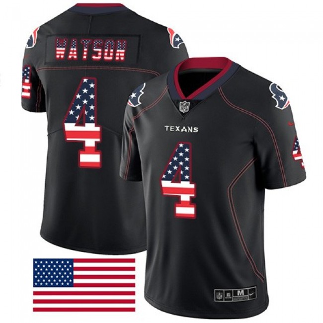Nike Texans #4 Deshaun Watson Black Men's Stitched NFL Limited Rush USA Flag Jersey