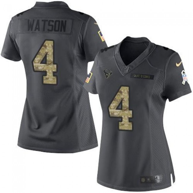 Women's Texans #4 Deshaun Watson Black Stitched NFL Limited 2016 Salute to Service Jersey