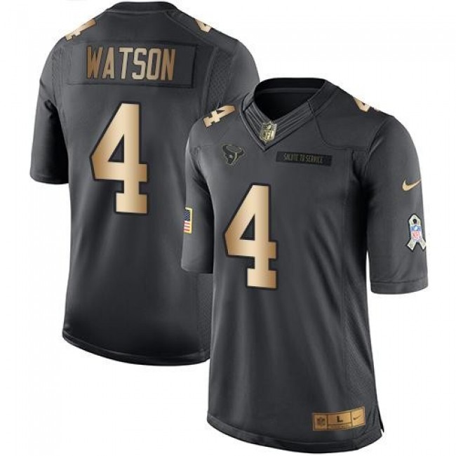Houston Texans #4 Deshaun Watson Black Youth Stitched NFL Limited Gold Salute to Service Jersey