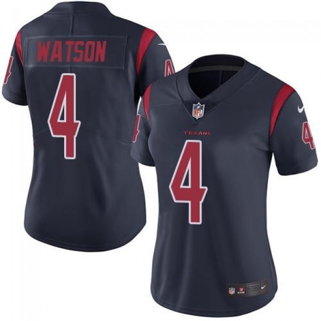 Women's Texans #4 Deshaun Watson Navy Blue Stitched NFL Limited Rush Jersey