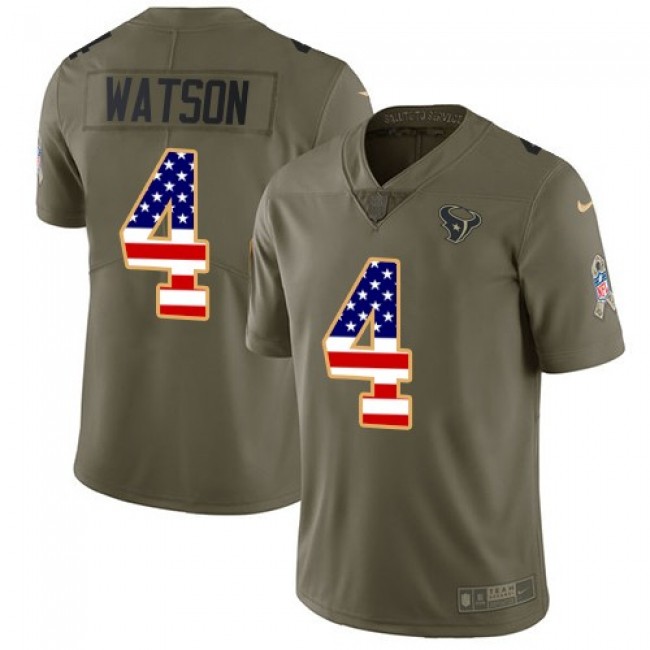 Houston Texans #4 Deshaun Watson Olive-USA Flag Youth Stitched NFL Limited 2017 Salute to Service Jersey
