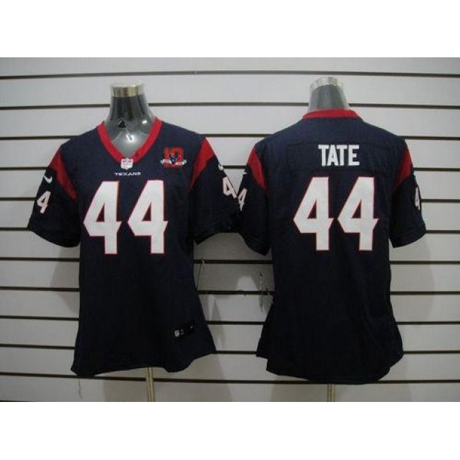Women's Texans #44 Ben Tate Navy Blue Team Color With 10th Patch Stitched NFL Elite Jersey