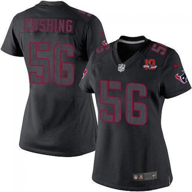 Women's Texans #56 Brian Cushing Black Impact With 10TH Patch Stitched NFL Limited Jersey