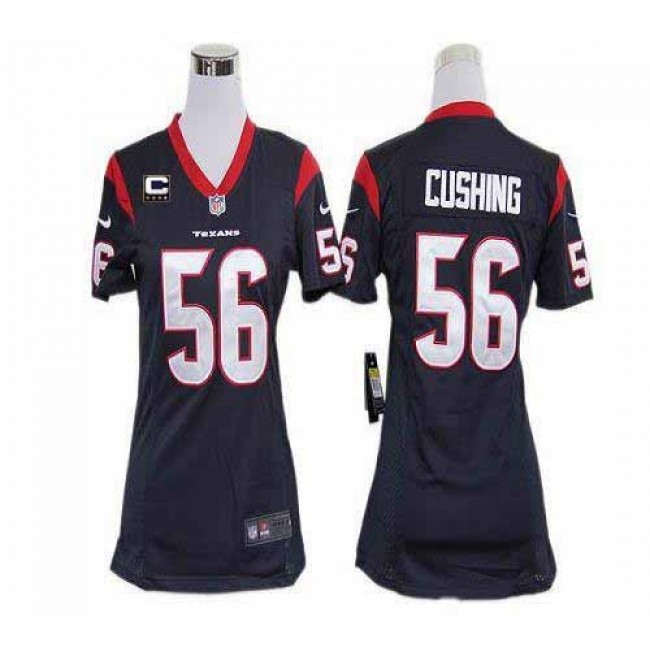 Women's Texans #56 Brian Cushing Navy Blue Team Color With C Patch Stitched NFL Elite Jersey
