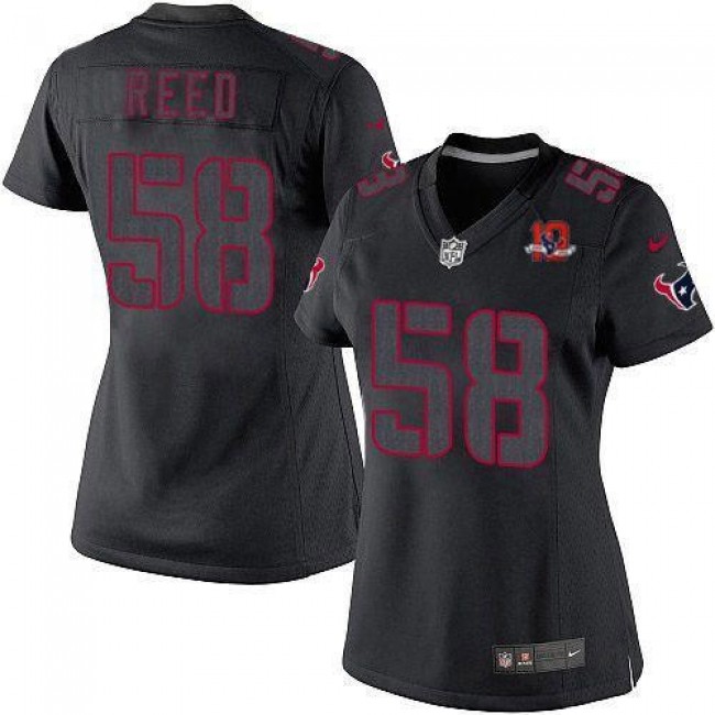 Women's Texans #58 Brooks Reed Black Impact With 10TH Patch Stitched NFL Limited Jersey