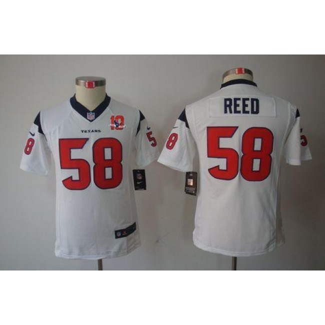 Houston Texans #58 Brooks Reed White With 10TH Patch Youth Stitched NFL Limited Jersey