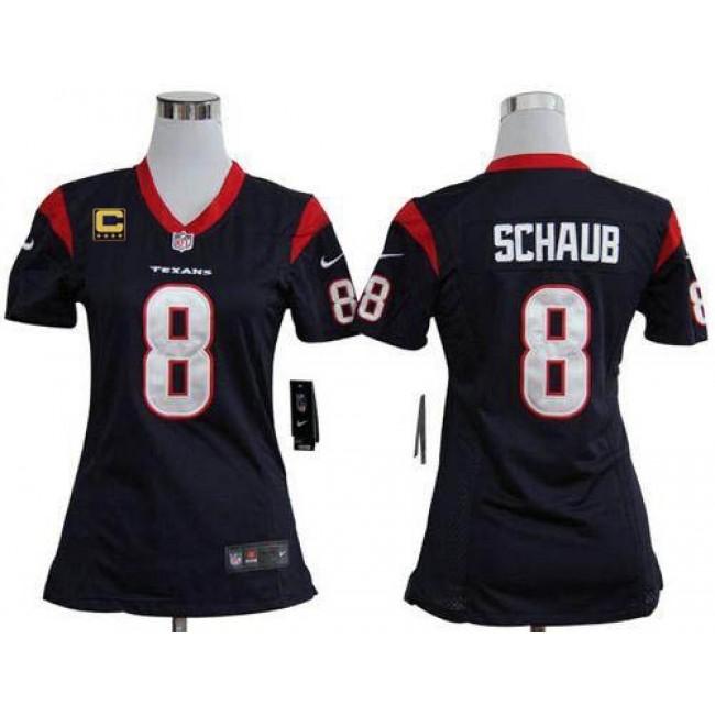 Women's Texans #8 Matt Schaub Navy Blue Team Color With C Patch Stitched NFL Elite Jersey