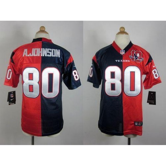 Houston Texans #80 Andre Johnson Navy Blue-Red With 10TH Patch Youth Stitched NFL Elite Split Jersey