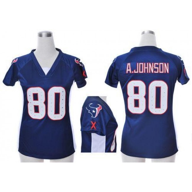 Women's Texans #80 Andre Johnson Navy Blue Team Color Draft Him Name Number Top Stitched NFL Elite Jersey