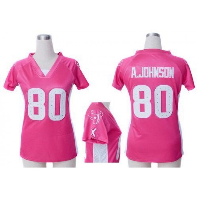 Women's Texans #80 Andre Johnson Pink Draft Him Name Number Top Stitched NFL Elite Jersey