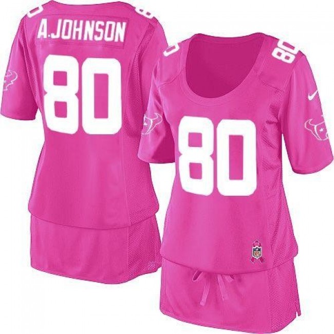 Women's Texans #80 Andre Johnson Pink Breast Cancer Awareness Stitched NFL Elite Jersey