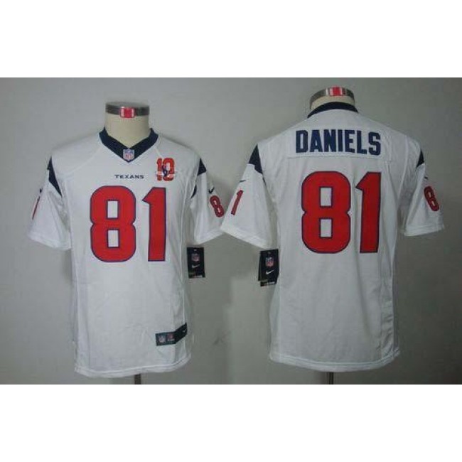 Houston Texans #81 Owen Daniels White With 10TH Patch Youth Stitched NFL Limited Jersey