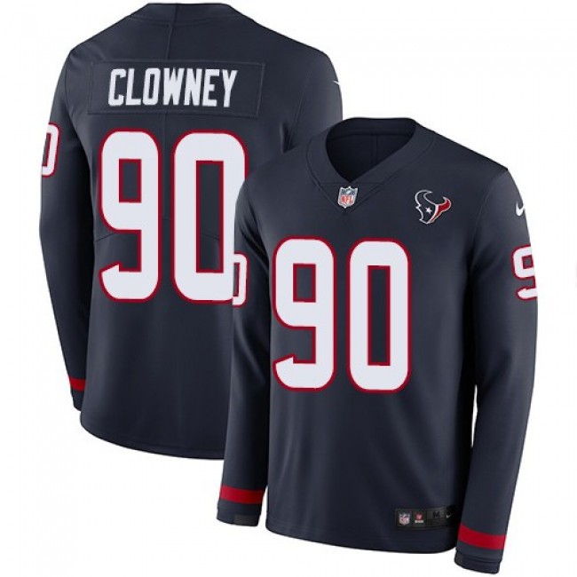 Nike Texans #90 Jadeveon Clowney Navy Blue Team Color Men's Stitched NFL Limited Therma Long Sleeve Jersey
