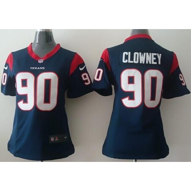 Women's Texans #90 Jadeveon Clowney Navy Blue Team Color Stitched NFL Elite Jersey