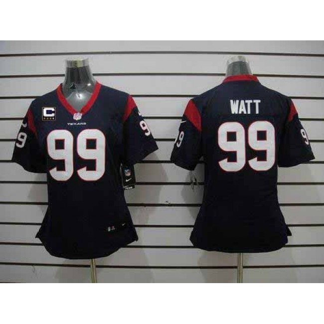Women's Texans #99 JJ Watt Navy Blue Team Color With C Patch Stitched NFL Elite Jersey