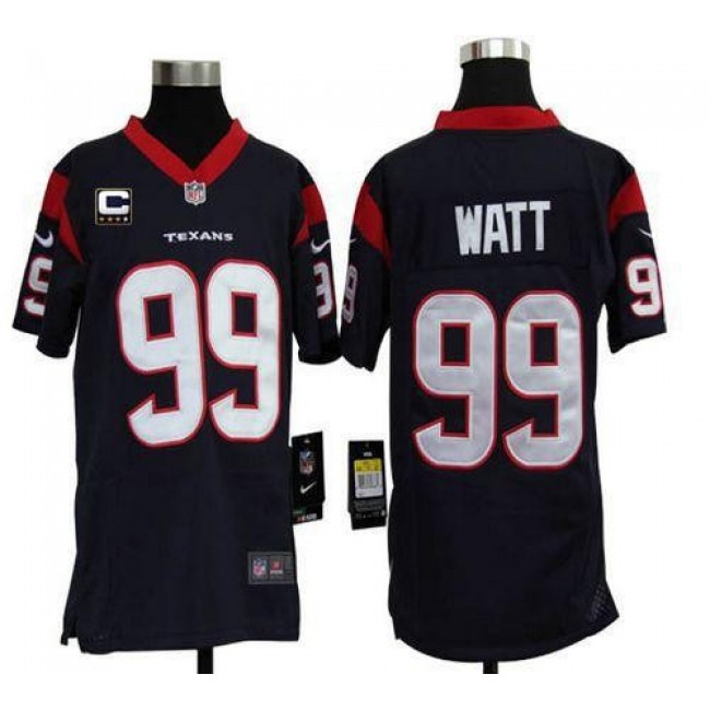 Houston Texans #99 J.J. Watt Navy Blue Team Color With C Patch Youth Stitched NFL Elite Jersey