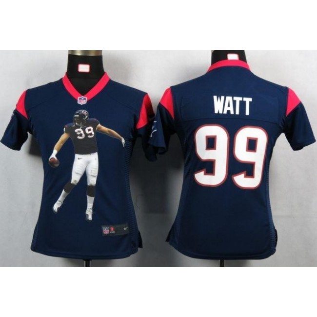 Women's Texans #99 JJ Watt Navy Blue Team Color Portrait NFL Game Jersey