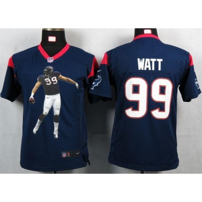 Houston Texans #99 J.J. Watt Navy Blue Team Color Youth Portrait Fashion NFL Game Jersey