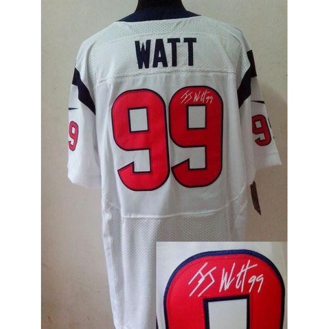 Nike Texans #99 J.J. Watt White Men's Stitched NFL Elite Autographed Jersey