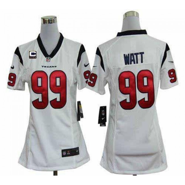 Women's Texans #99 JJ Watt White With C Patch Stitched NFL Elite Jersey