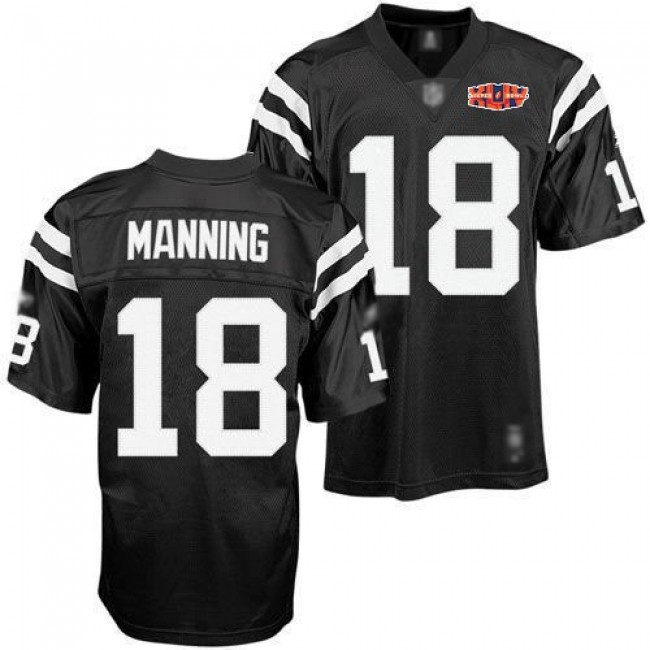 Colts #18 Peyton Manning Black Shadow With Super Bowl Patch Stitched NFL Jersey