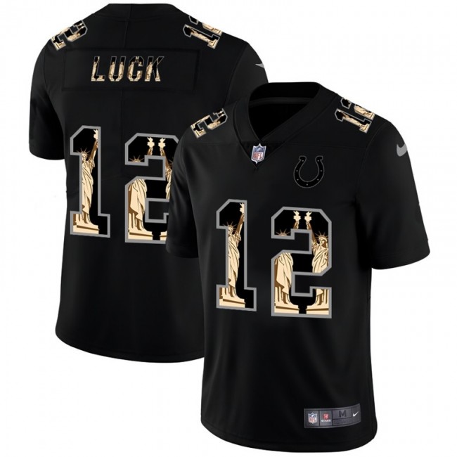 Indianapolis Colts #12 Andrew Luck Carbon Black Vapor Statue Of Liberty Limited NFL Jersey