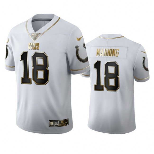 Indianapolis Colts #18 Peyton Manning Men's Nike White Golden Edition Vapor Limited NFL 100 Jersey